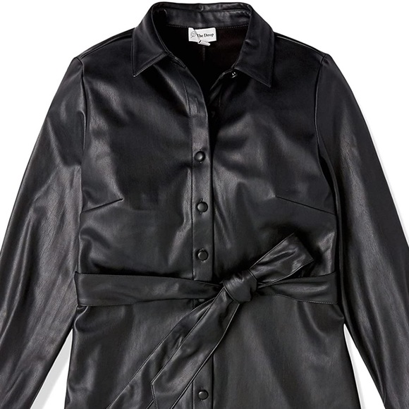 - Women's  BLACK Vegan Leather Shirtdress *NEW* - Picture 8 of 8